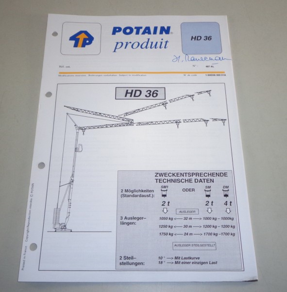 Produkt Datenblatt Potain Kran HD 36