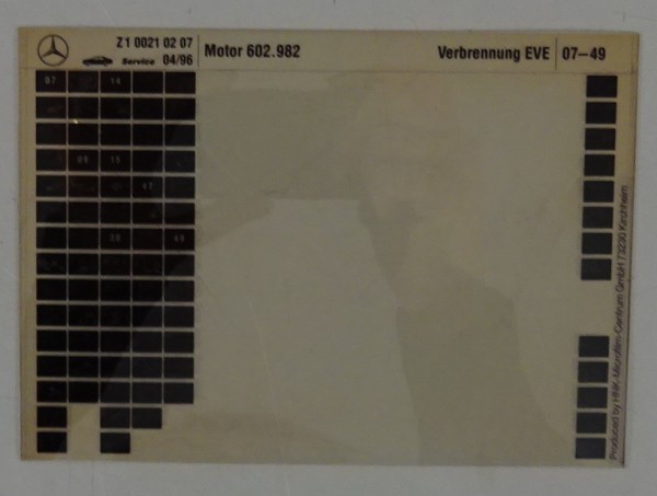 Microfich Teilekatalog Mercedes-Benz Motor M 602.982 Verbrennung EVE 04/1996