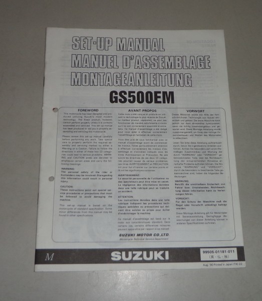 Montageanleitung / Set Up Manual Suzuki GS 500 E Stand 08/1990
