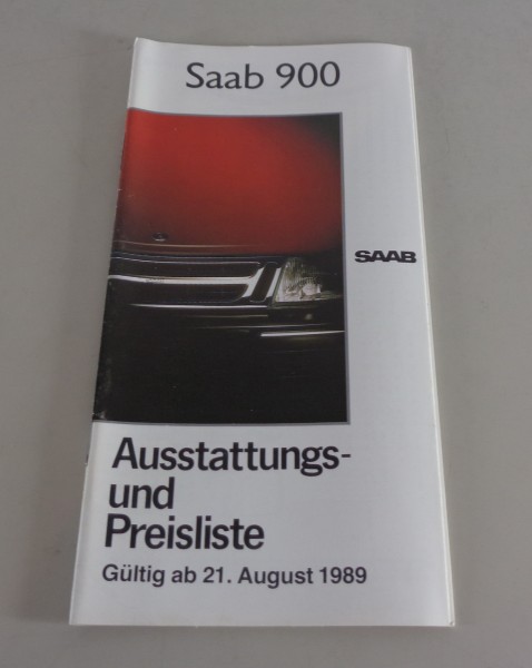 Ausstattungs- und Preisliste Saab 900 gültig ab 21. August 1989