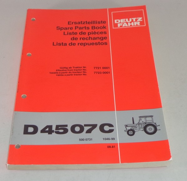 Teilekatalog / Parts List Deutz Fahr Traktor D 4507 C Stand 09/1981