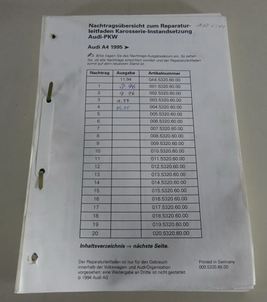 Werkstatthandbuch / Reparaturleitfaden Audi A4 B5 ab 1995 Karosserie