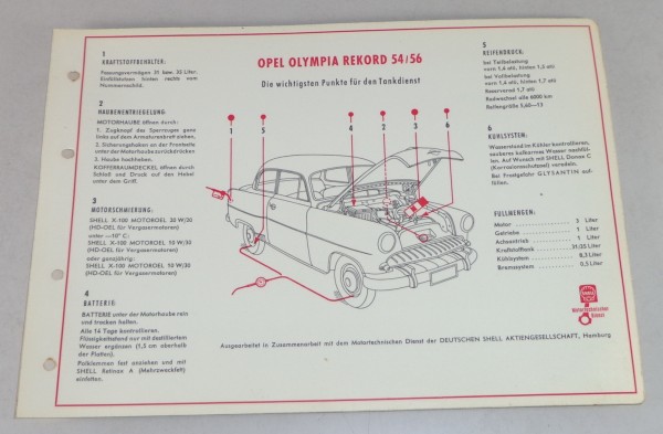 Shell Schmierplan für Opel Olympia Rekord 54/56