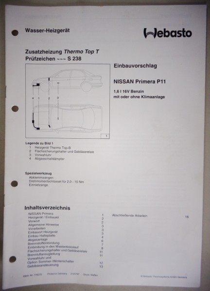 Einbauanleitung Webasto Heizung Thermo Top T Nissan Primera P11 1,6l | 16V 1997