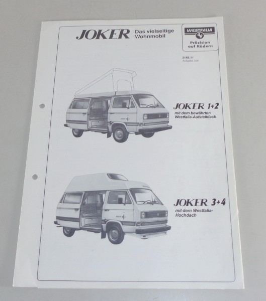 Prospekt / Broschüre VW Bus T3 Westfalia Joker 1 + 2 und Joker 3 + 4
