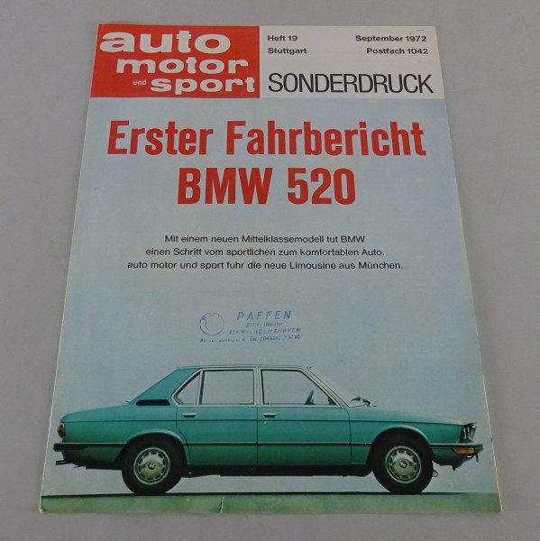 Prospekt / Broschüre Auto Motor & Sport Fahrbericht BMW E12 520 Stand 1972