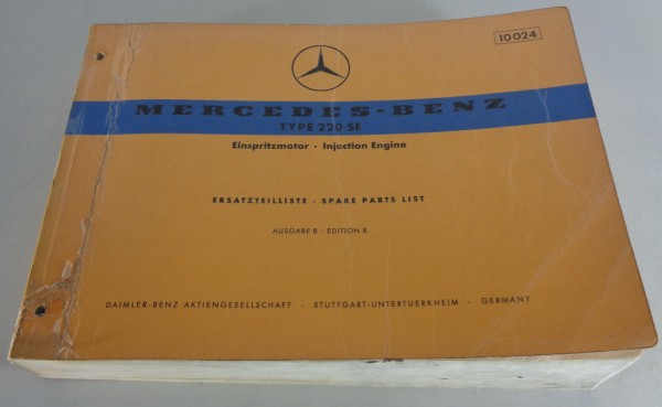 Teilekatalog Mercedes Benz 220 SE Ponton W128 Einspritzer Stand 03/1960