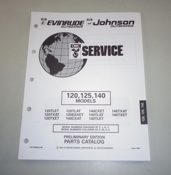 Teilekatalog OMC Johnson Evinrude Außenborder 120 / 125 / 140 Model St. 08/1992