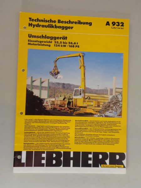 Datenblatt / Technische Beschreibung Liebherr Hydraulikbagger A 932 von 03/1995