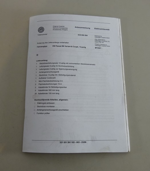 Anbauanleitung Anhängerkupplung VW Passat B6 Variant & CC