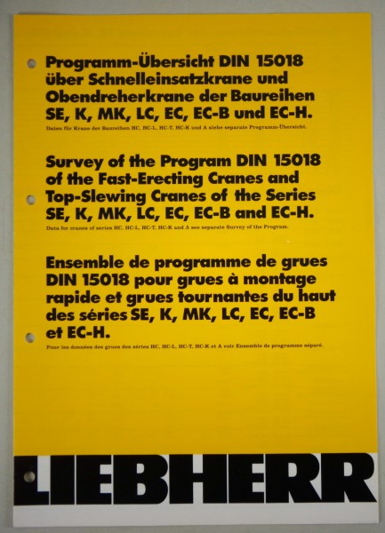 Prospekt Liebherr Programm-Übersicht SE, K, MK, LC, EC, EC-B, EC-H Stand 3/1998