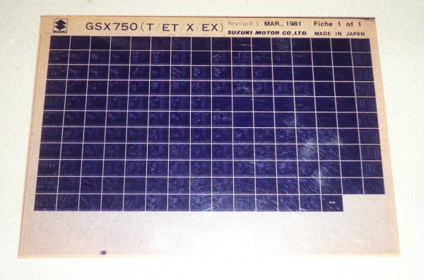 Microfich Teilekatalog Ersatzteilkatalog Suzuki GSX 750 ( T / ET / X / EX ) 1981