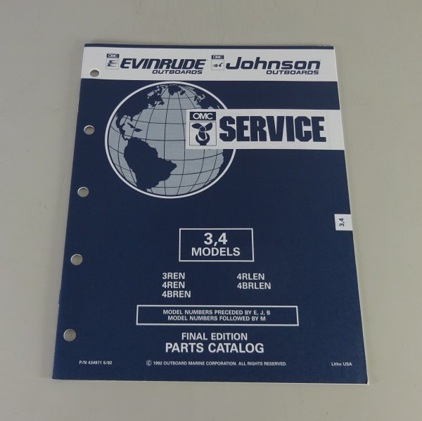 Teilekatalog OMC Johnson / Evinrude 3 / 4 PS Models Stand 05/1992