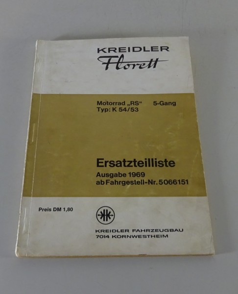 Teilekatalog / Ersatzteilliste Kreidler Florett Motorrad RS Typ K 54/53 von 1969