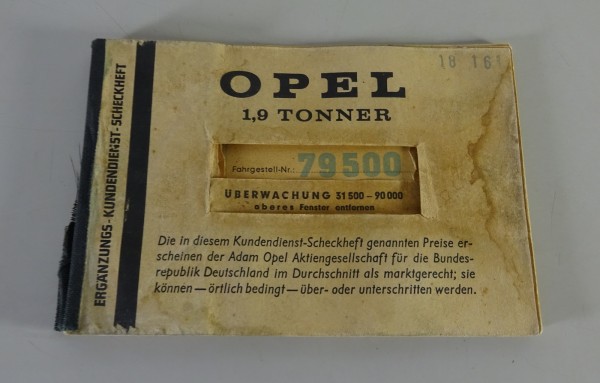 Scheckheft / Serviceheft Opel Blitz 1,9 Tonner Stand 1961