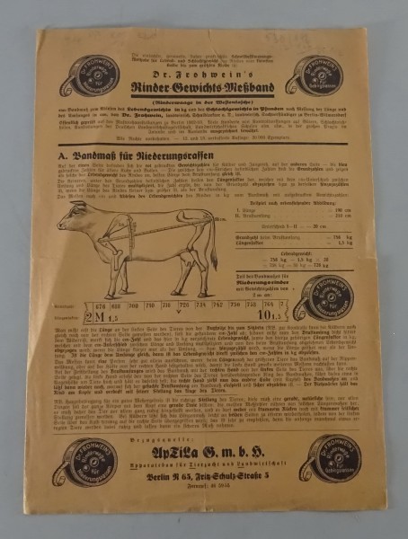 Prospekt Dr. Frohweins Rinder - Gewichts - Maßband