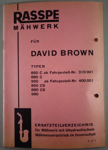 Teilekatalog Rasspe Mähwerk für David Brown 850 C/CS 880 C/CS 950 990 von 3/1963