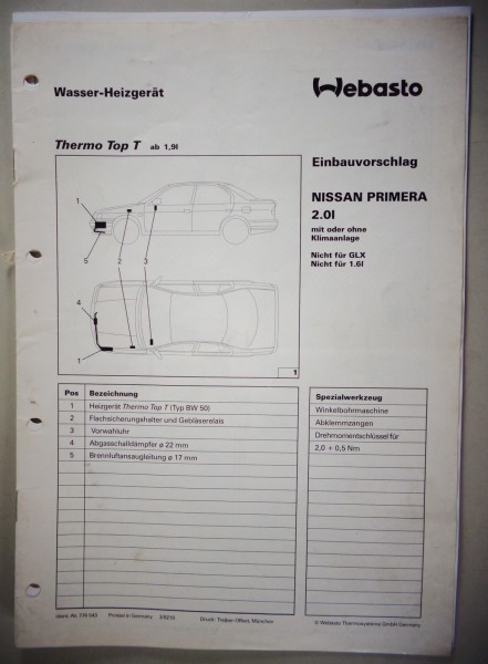 Einbauanleitung Webasto Heizung Thermo Top T Nissan Primera 2.0l Stand 1992