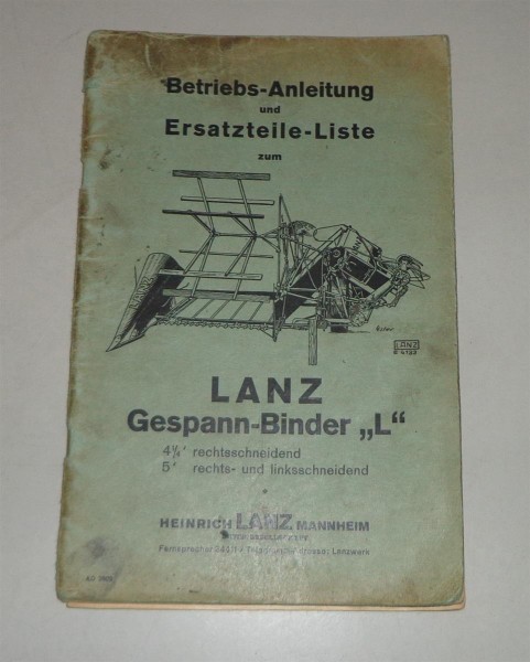 Betriebsanleitung / Teilekatalog Lanz Gespann-Binder L