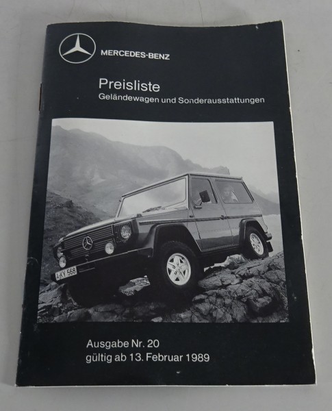 Preisliste Mercedes Benz G-Klasse W460 gültig ab 13/02/1989