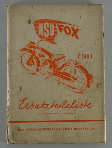 Teilekatalog / Ersatzteilliste NSU Fox 2-Takt von 10/1951
