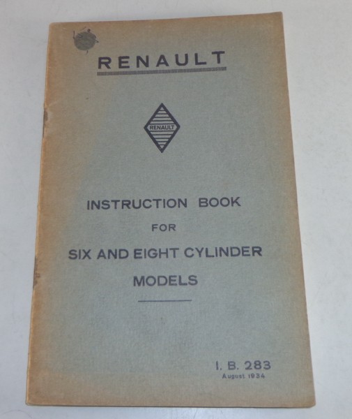 Betriebsanleitung / Owners Manual Renault 6 + 8 Zylinder Modelle von 1934/1935