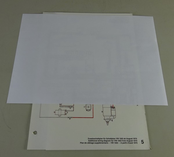 Elektrischer Schaltplan / Zusatzschaltplan VW Käfer 1302 Modelljahr 1971