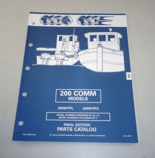 Teilekatalog OMC Evinrude Johnson Außenborder 200 COMM Models Stand 05/1992