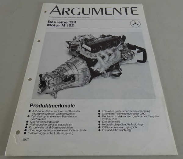 Verkaufshandbuch / Argumente Mercedes-Benz Motor M102 für Typ W124 Stand 11/1984