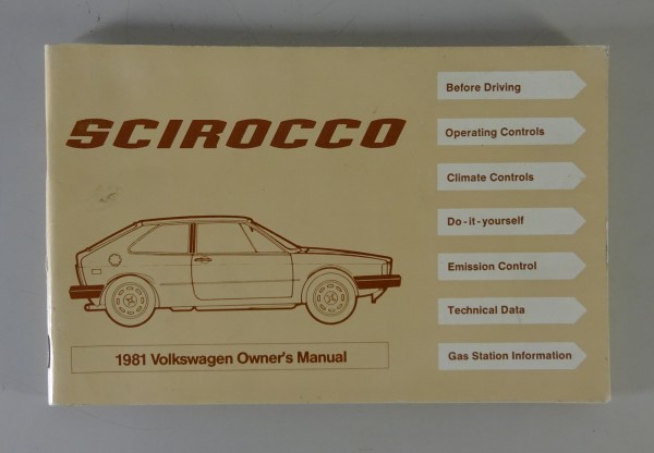 Owner's manual / Handbook VW Scirocco I Typ 53 US-Modell Model Year 1981