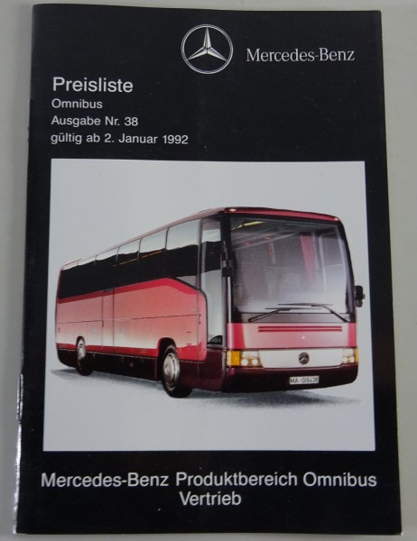 Preisliste Mercedes-Benz Omnibus Ausgabe Nr.: 38 Stand 01/1992