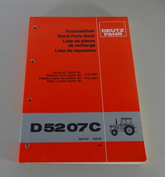 Teilekatalog / Ersatzteilliste Deutz Traktor D 52 07 C Stand 09/1981