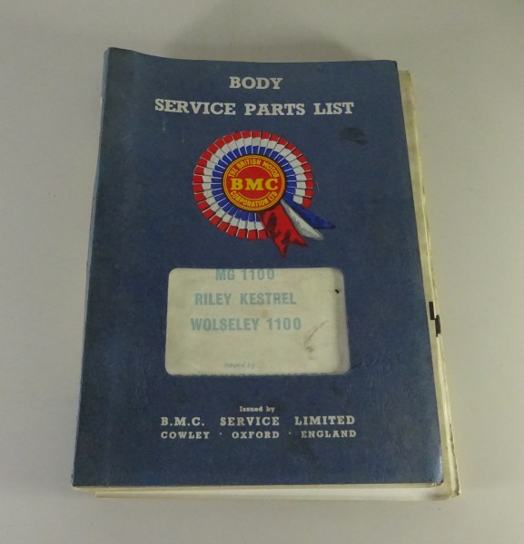 Spare Parts List BMC MG 1100 / Riley Kestrel / Wolseley 1100 ADO16 Body '1965