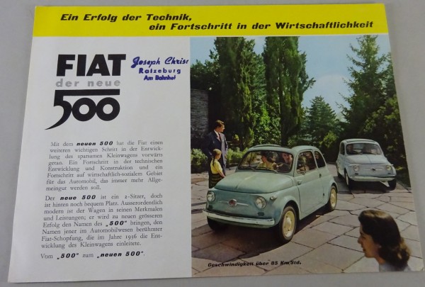Prospekt / Prospektblatt | Fiat 500 - mit Händlerstempel
