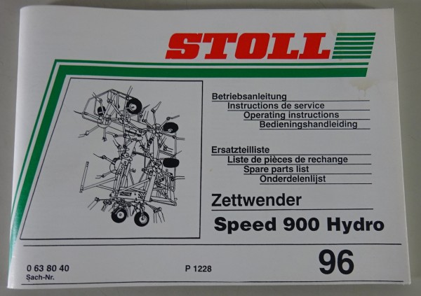 Teilekatalog / Betriebsanleitung Stoll Zettwender Speed 900 Hydro Stand 1996