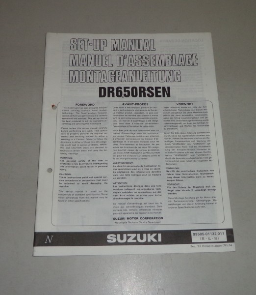 Montageanleitung / Set Up Manual Suzuki DR 650 RSE Stand 09/1991