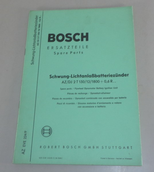 Teilekatalog / Parts list Bosch Schwung Lichtanlaßbatteriezünder AZ/DJ 2T 9/1964