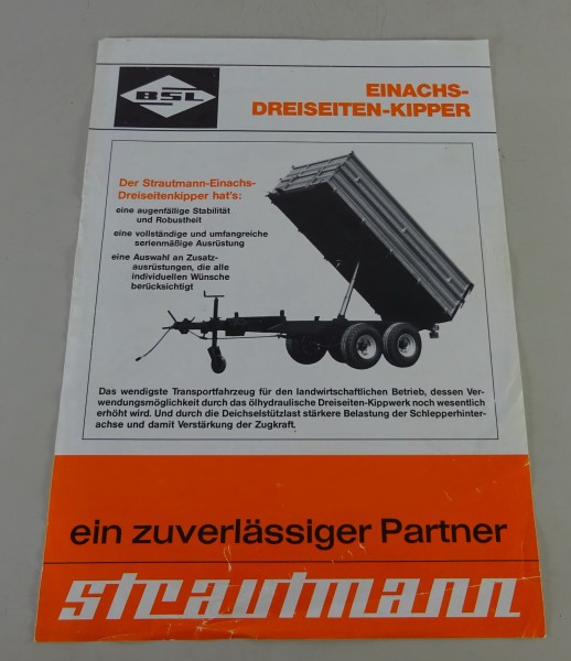 Prospektblatt BSL Strautmann Einachs-Dreiseiten-Kipper SKS 45 / SKS 55 von 1980