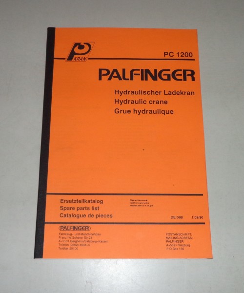 Teilekatalog / Spare Parts List Palfinger Krane PC 1200 Stand 09/1990