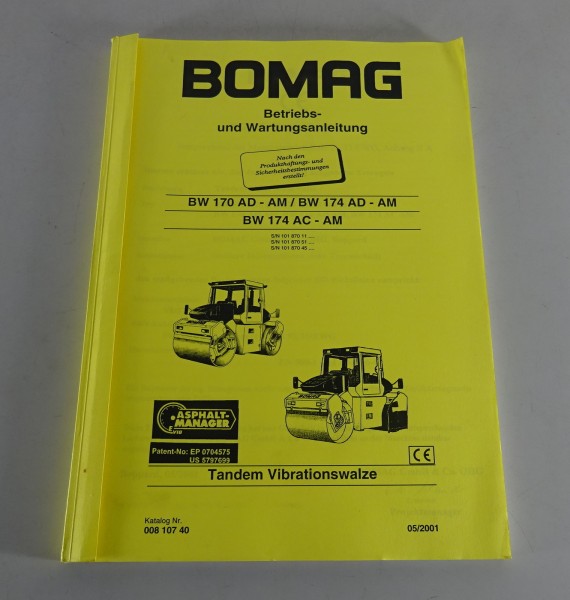 Betriebsanleitung Bomag Vibrationswalze BW 170/174 AD-AM / BW 174 AC-AM '05/2001