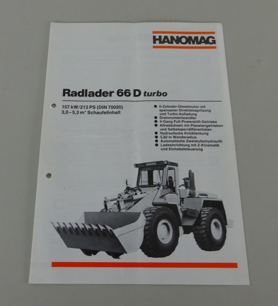 Prospekt / Broschüre Hanomag Radlader 66 D turbo Stand 04/1985
