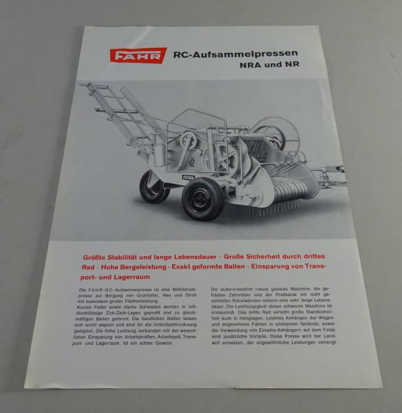 Prospekt / Prospektblatt Fahr RC-Aufsammelpressen NRA / NR Stand 05/1965