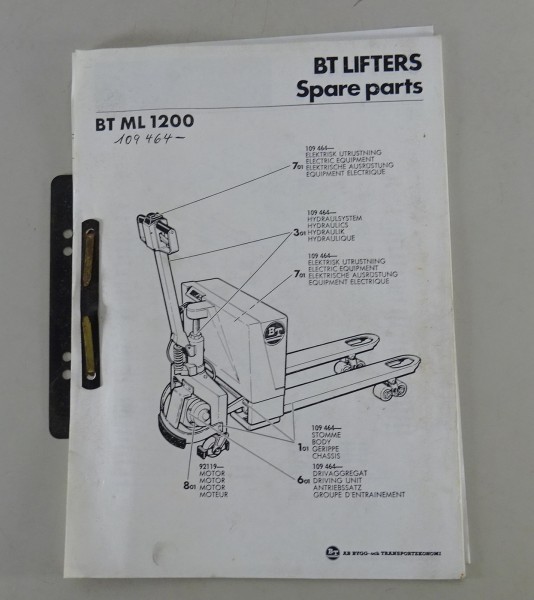 Teilekatalog / Parts list BT Lifters Hubwagen BT ML 1200
