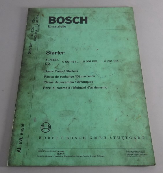 Teilekatalog Bosch Starter AL / EDD.. D.. von 09/1967