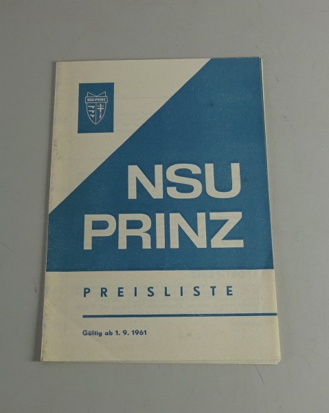 Preisliste NSU Prinz Stand 09/1961