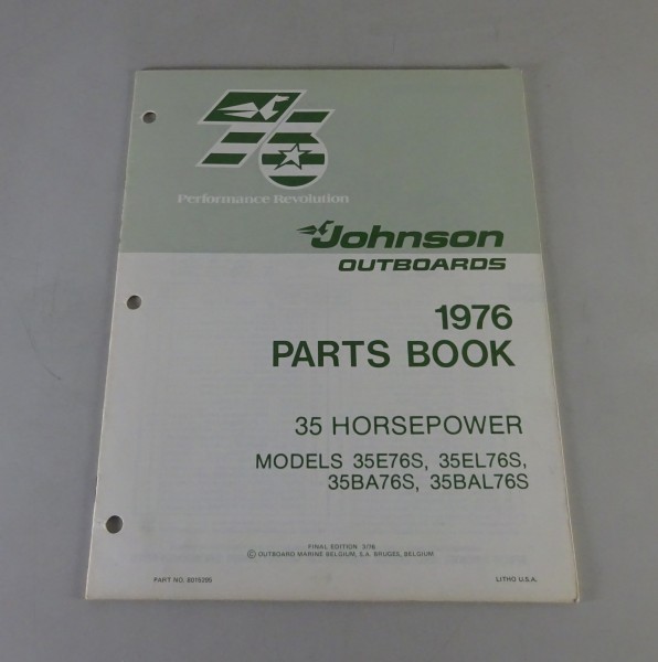 Teilekatalog Johnson Outboards Models 35BA/BAL76S / 35E/EL76E 35 PS Stand 3/1976