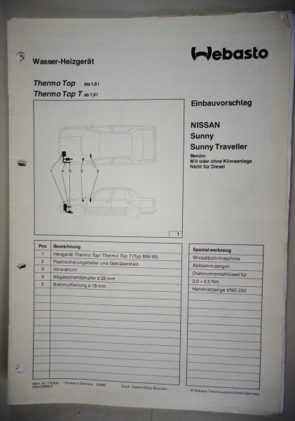 Einbauanleitung Webasto Heizung Thermo Top T Nissan Sunny / Sunny 1993