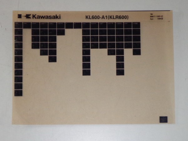 Microfich Ersatzteilkatalog Kawasaki KLR 600 KL 600 A1 Model 1984 Stand 04/84