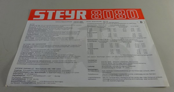 Prospektblatt / Datenblatt Steyr Traktor 8080 / 8080 a Stand 08/1980