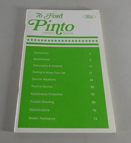 Owner´s Manual / Handbook Ford Pinto Stand 1976